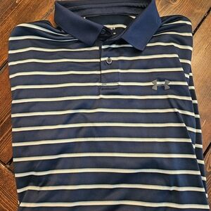 Under Armour Men's Blue and Gray Striped Polo